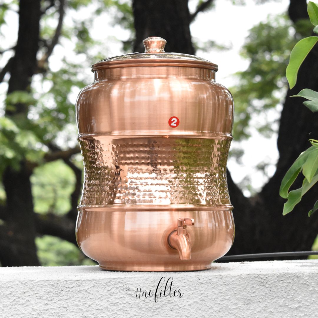 Copper Damru Matka Special Hammered Finish - close-up - handcrafted copper
