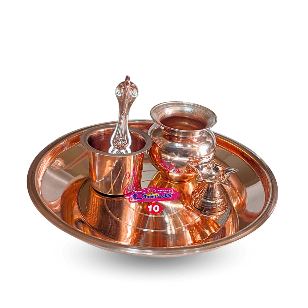 Copper Pooja Set - detail view - handcrafted copper
