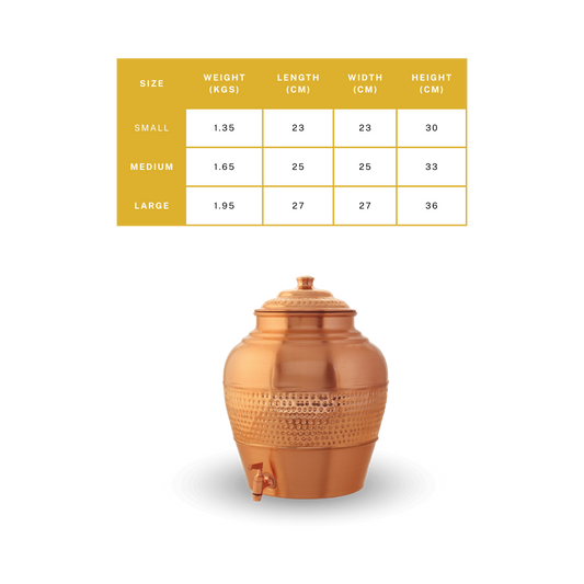 Copper Kulfi Matka Special Hammered Finish in 8, 10 and 13 Ltrs.