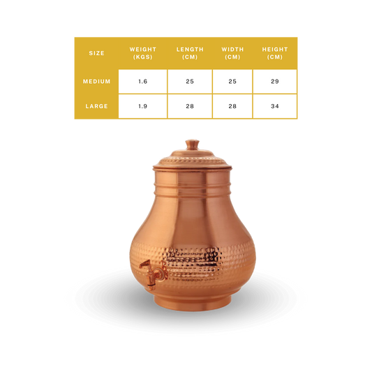 Copper Surahi Matka Special Hammered Finish in 9 and 13 Ltrs.