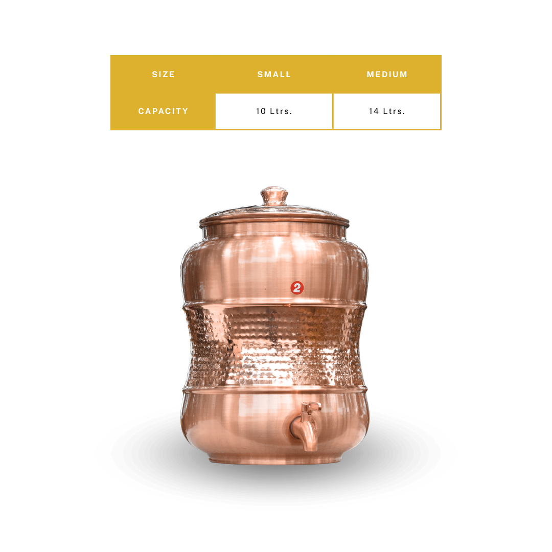 Copper Damru Matka Special Hammered Finish - side view - handcrafted copper