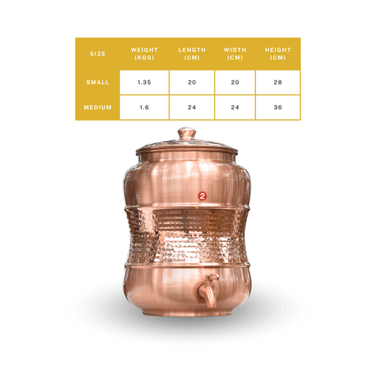 Copper Damru Matka Special Hammered Finish - 10 Ltrs. and 14 Ltrs.