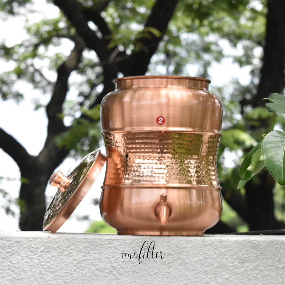 Copper Damru Matka Special Hammered Finish - size comparison - handcrafted copper