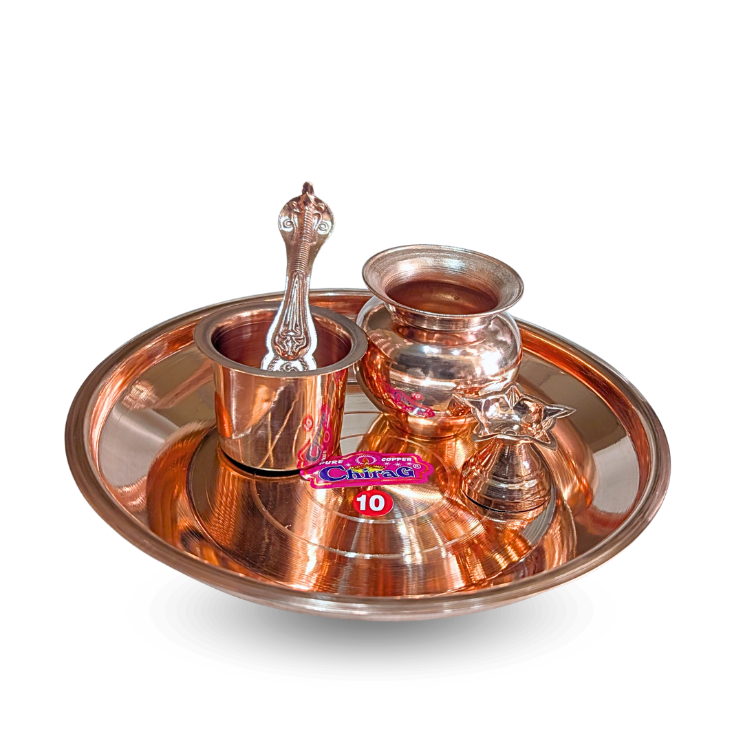 Copper Pooja Set - detail view - handcrafted copper