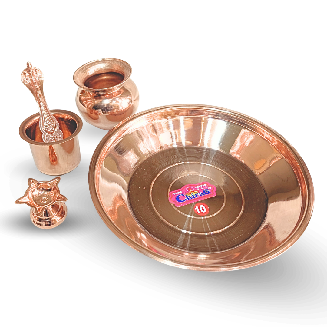 Copper Pooja Set - side view - handcrafted copper