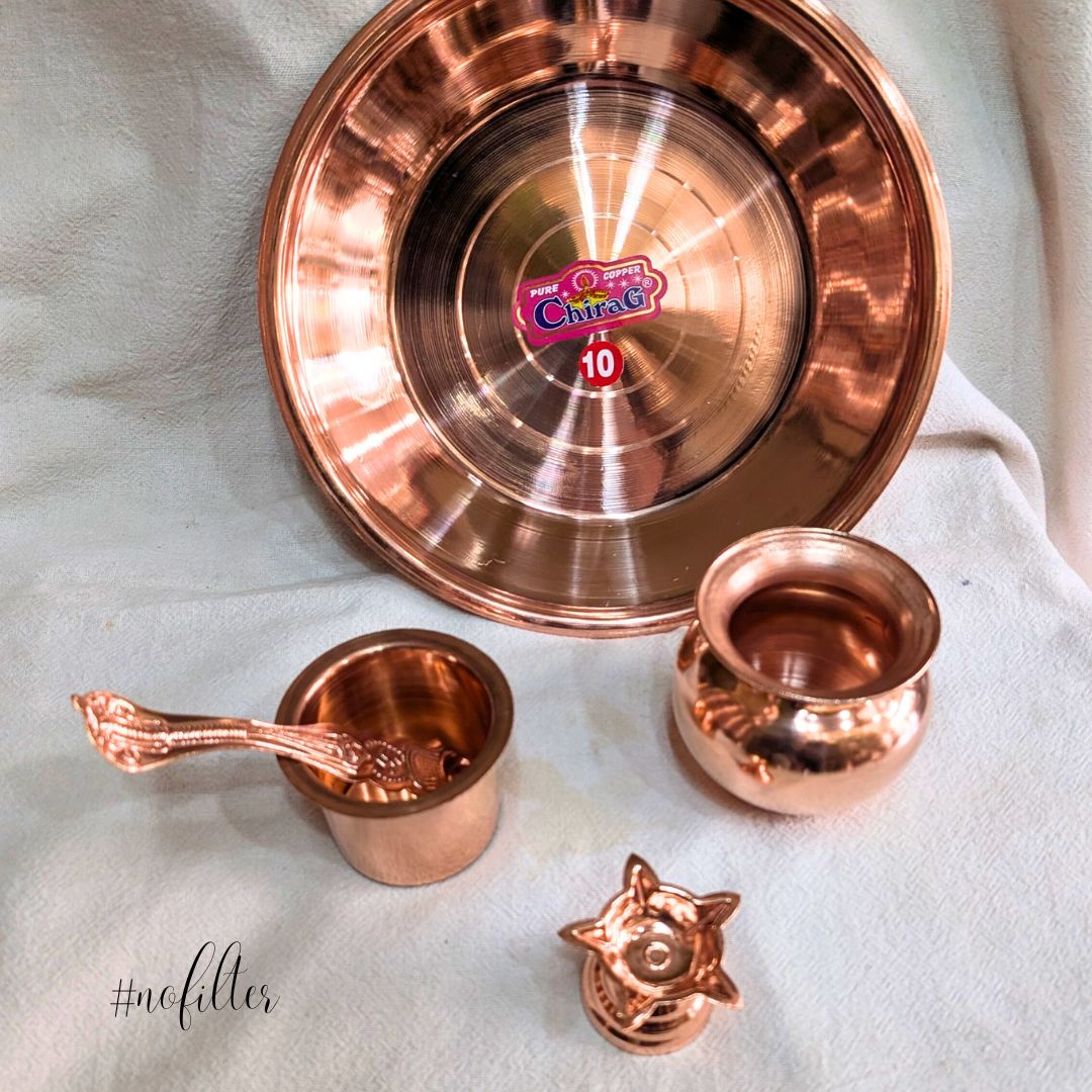 Copper Pooja Set - lifestyle view - handcrafted copper