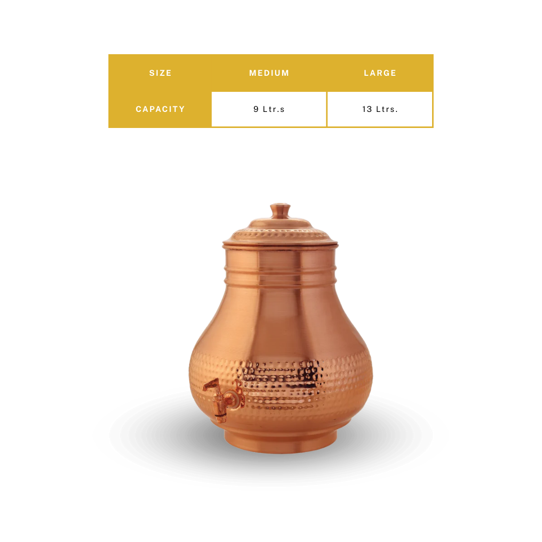 Copper Surahi Matka Special Hammered Finish in 9 and 13 Ltrs.
