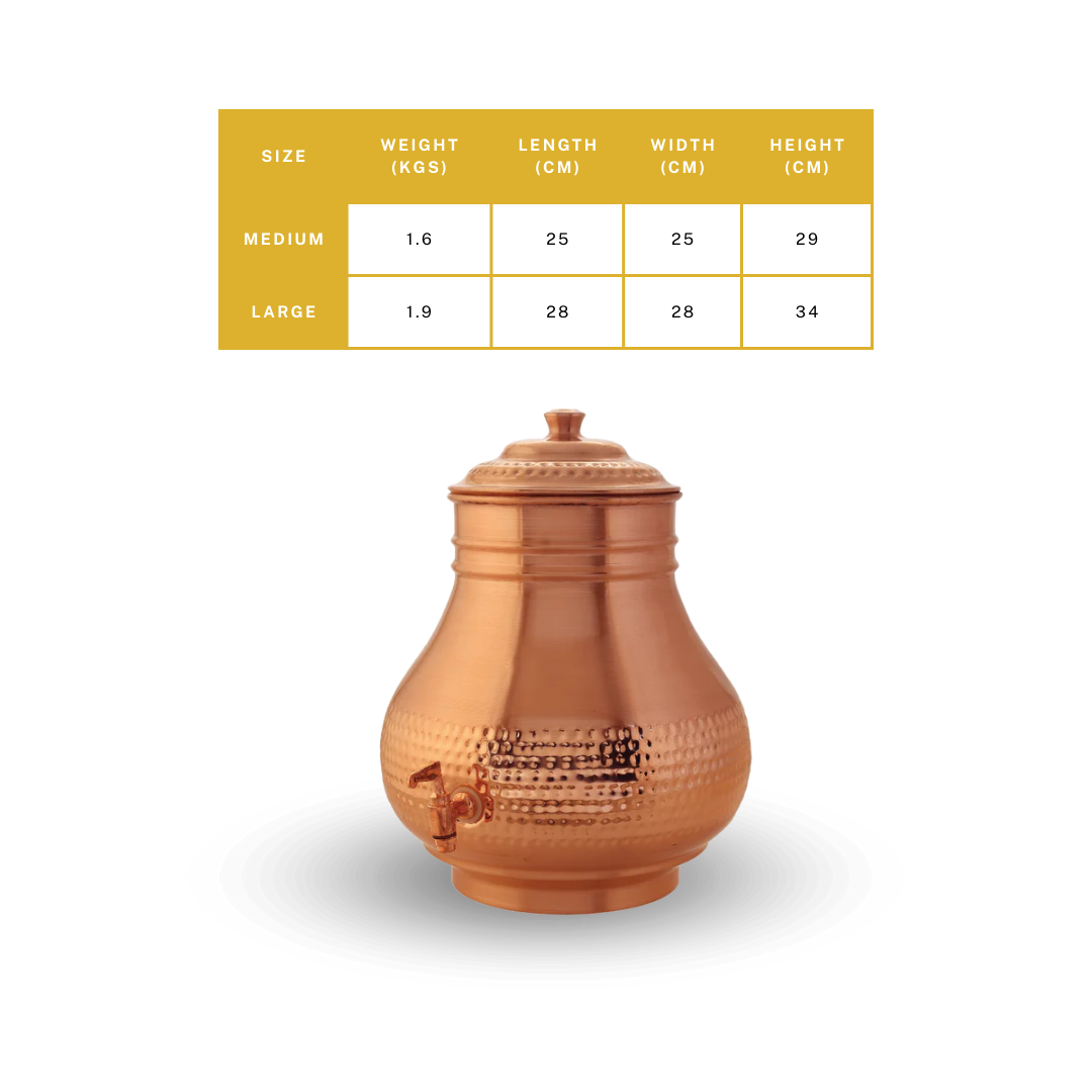 Copper Surahi Matka Special Hammered Finish in 9 and 13 Ltrs.