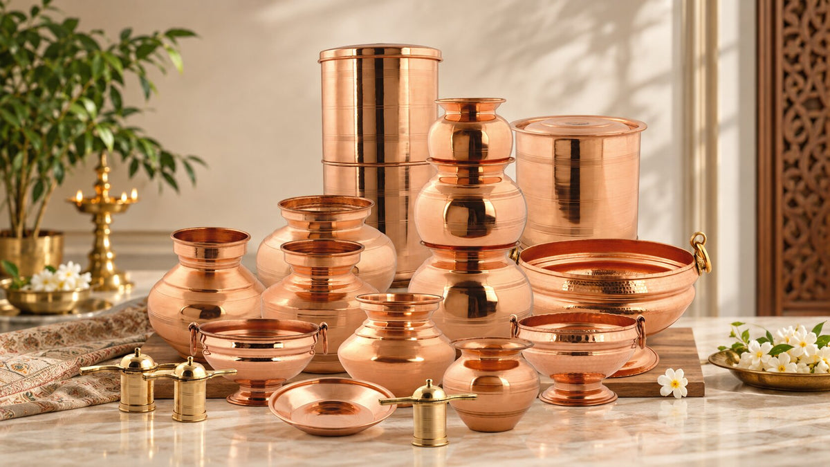 Handcrafted copper water vessel in a premium Indian home