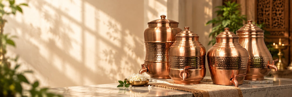 Handcrafted copper water vessel in a premium Indian home